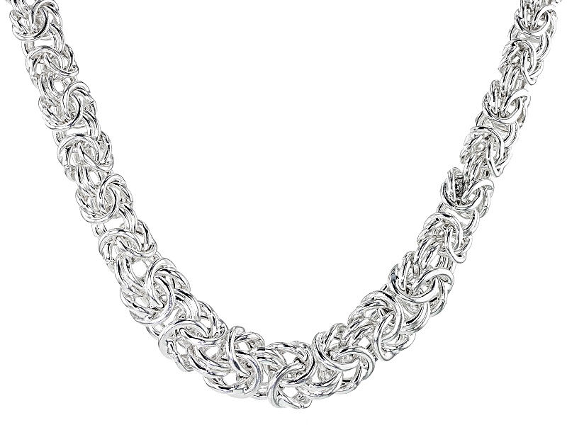 Sterling Silver Graduated Flat Byzantine Link 18 Inch Necklace Made In ...