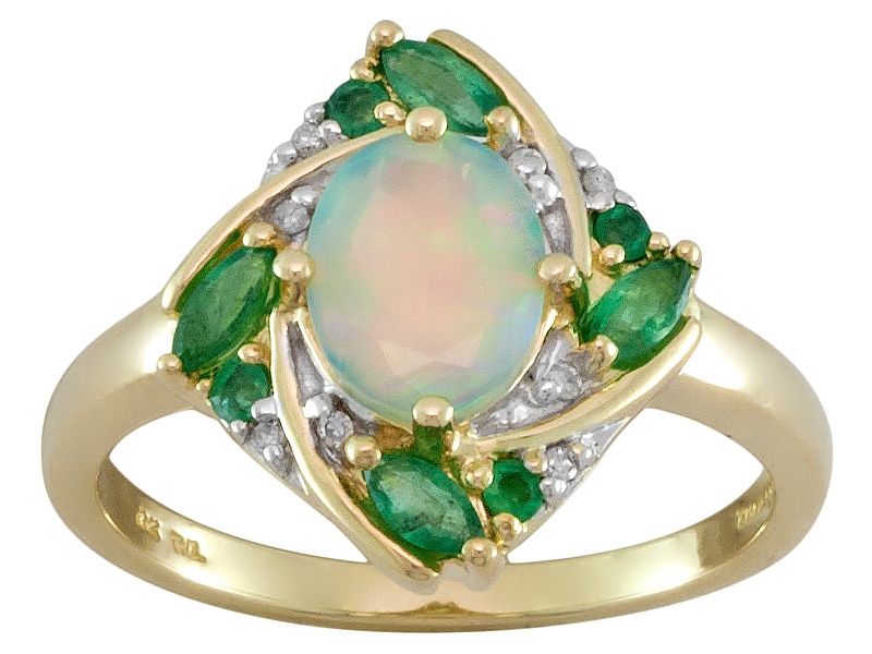 .50ct Ethiopian Opal With .29ctw Emerald And .03ctw White Diamond ...