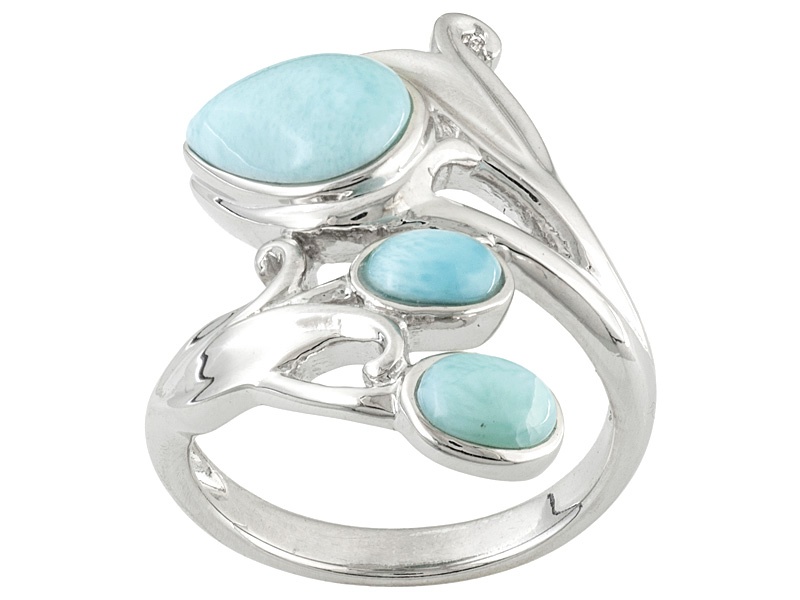 Pear Shape And Oval Larimar Sterling Silver Ring
